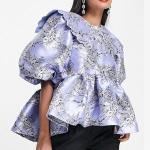 ASOS edition smock top with collar and floral jacquard